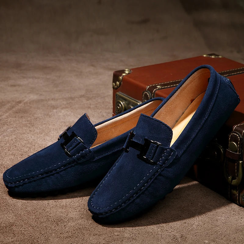 Classic Mens Loafers Male Summer Soft Shoes Fashion Men's Casual Leather Shoe Suede Casual Flats Breathable Hand-stitching Shoes