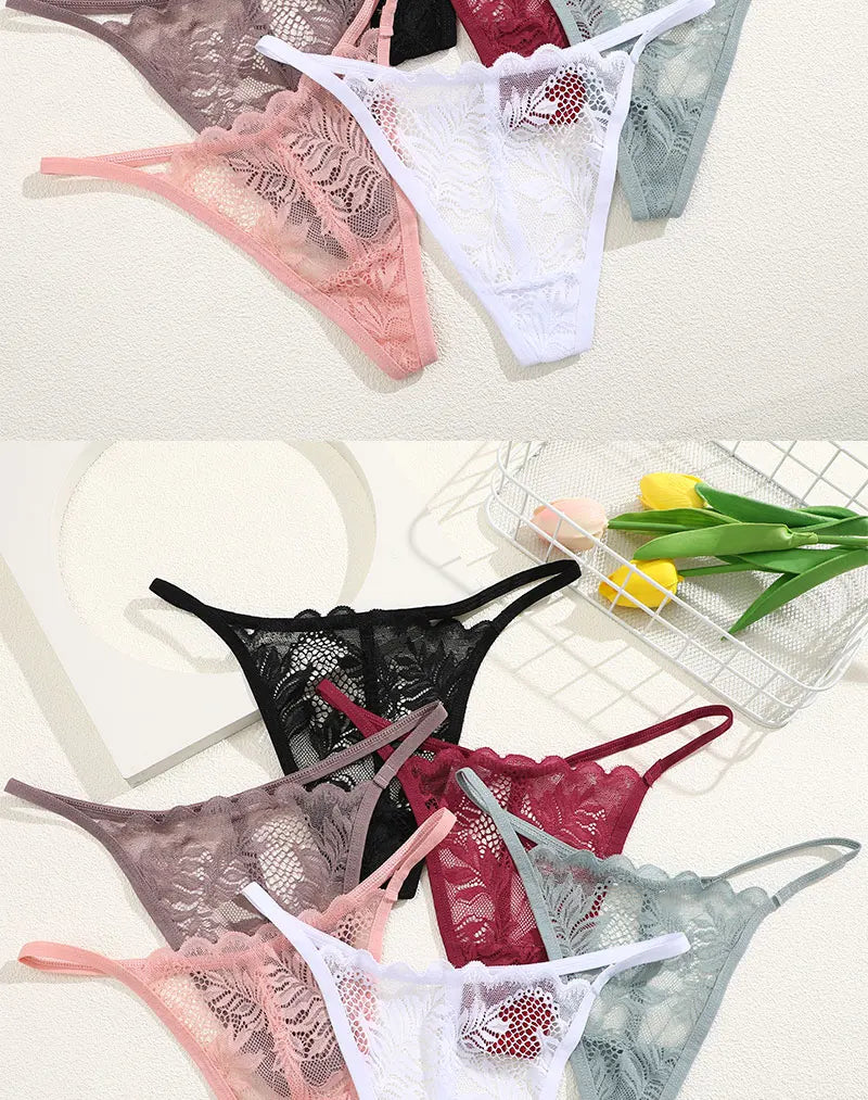 FINETOO 6PCS/Set Lace Thong Female Bikini Lady Intimates S-XL Women Seamless Panties Sexy Girl's Underwear Transparent Briefs