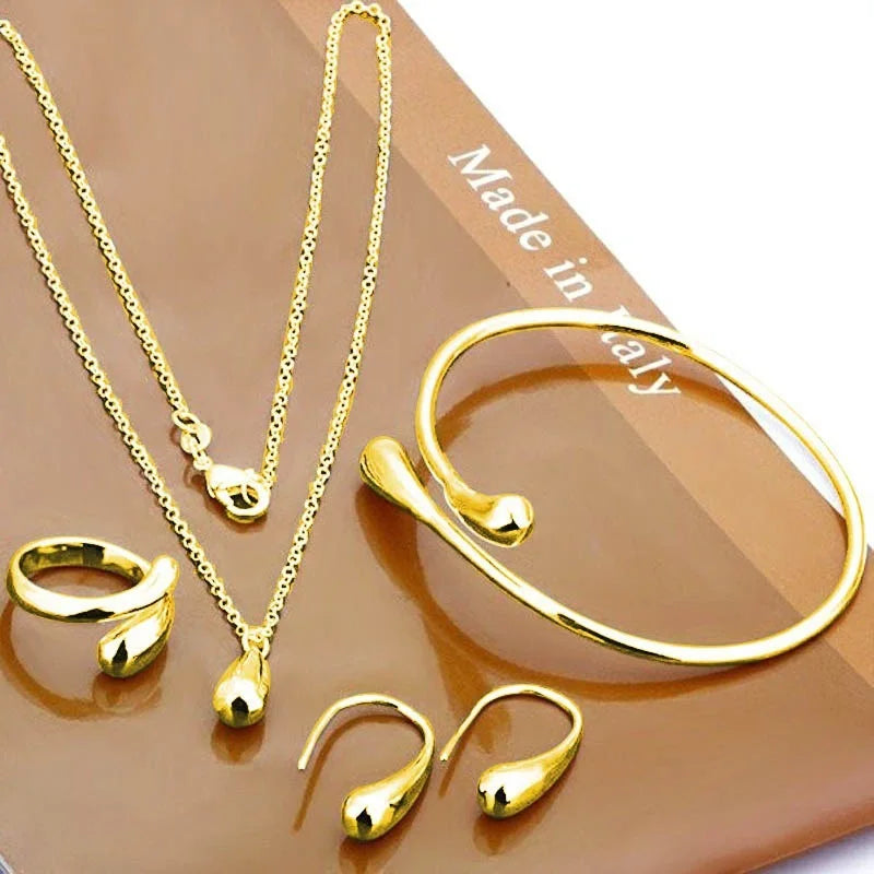 Europe and America  Accessory Water Drop Necklace Four-Piece Set Fashion Bracelets Rings Earrings Necklace Paty Jewerly Set Gift