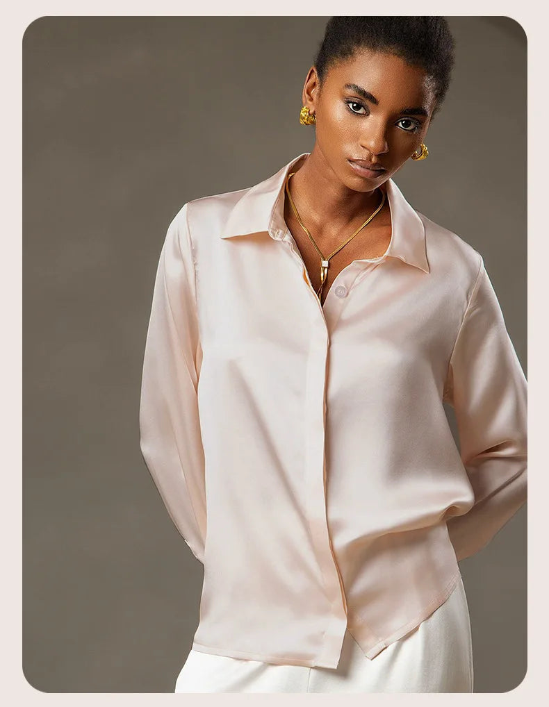 Spring Covered Button Mulberry Silk Shirt Long Sleeve Ladies Clothing Luxury 19Mm 100% Silk Women'S Fashion Blouses