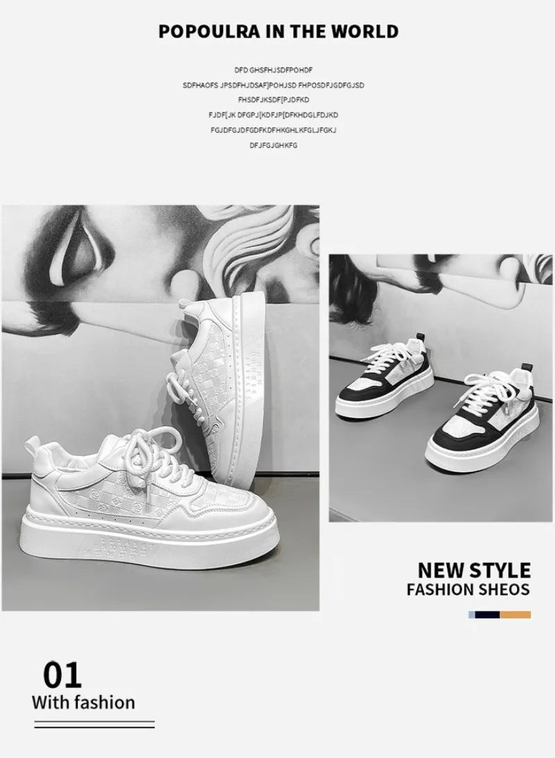 New Korean Version Printed Men Skateboarding Shoes Men Fashinable Increase Breathability Platform White Shoes Sports Casual Shoe