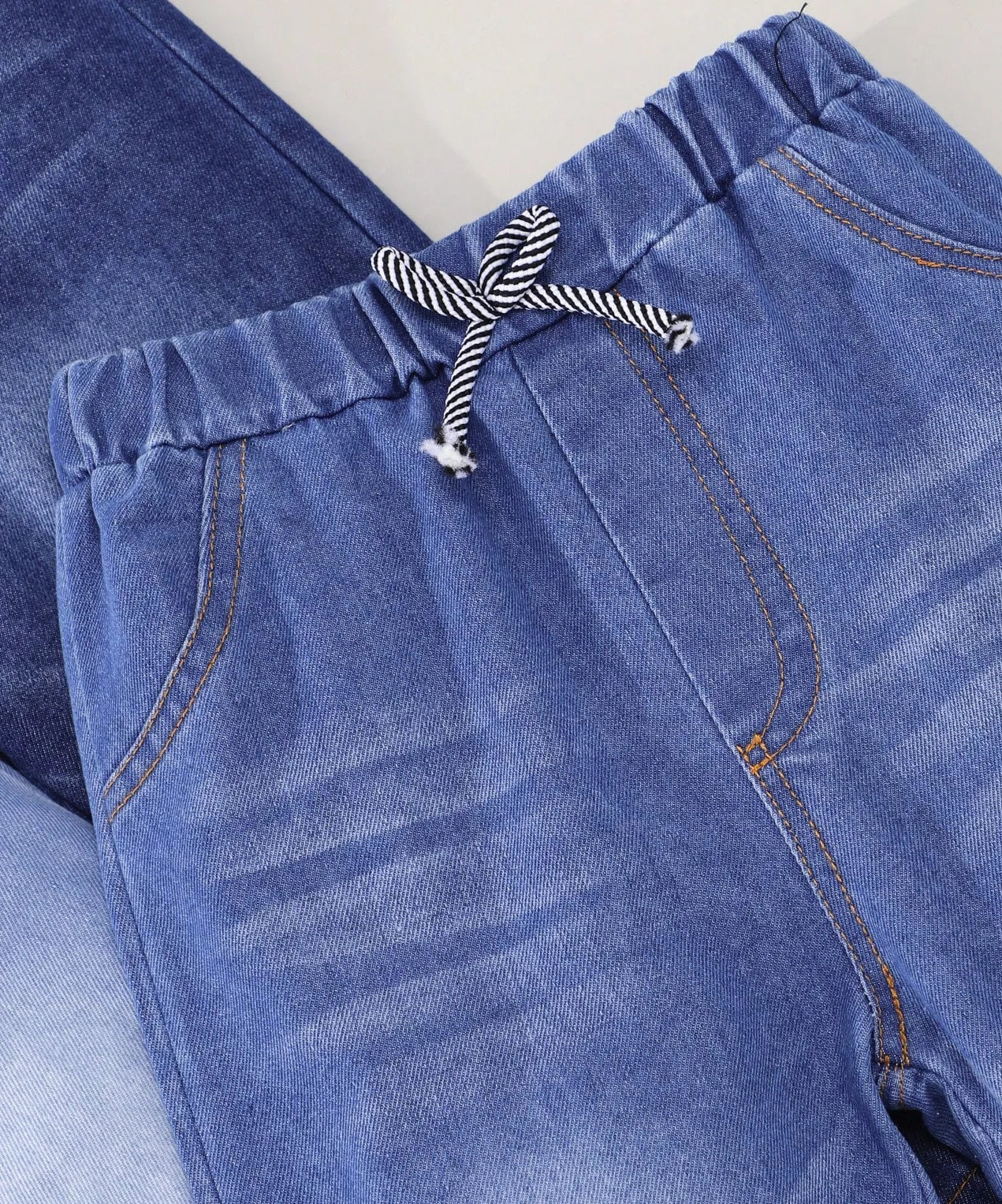 3-Piece Light Medium Blue Multi-Color Washed Boys' Jeans For Spring And Autumn Casual Stretched-Waist Long Pants For Boys