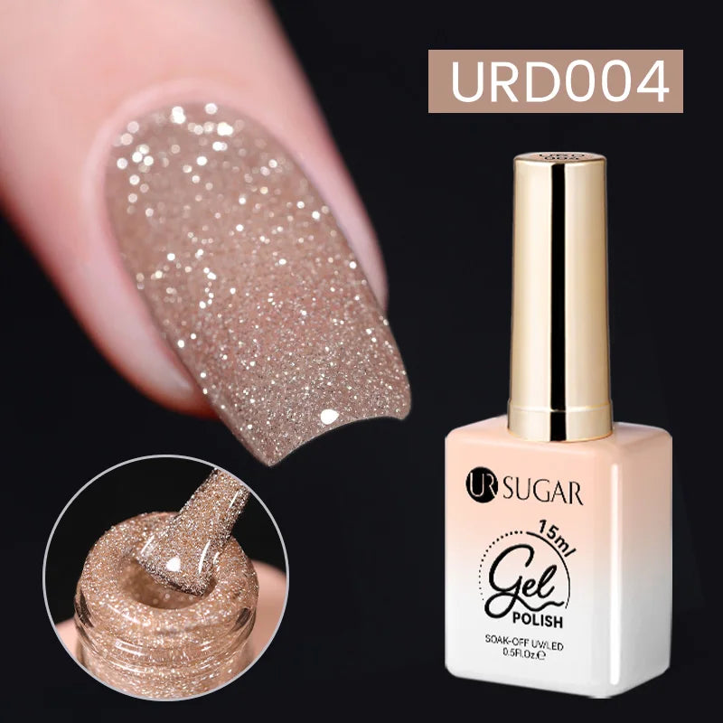 UR SUGAR 15ml Glitter Reflective Black Nail Gel Polish Flash Effect Shiny Soak Off UV Gel Manicure Colorful NeonNail Art Varnish