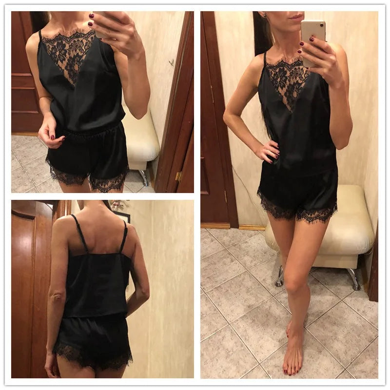 Sexy Lingerie Camisole Pajama Sets Women's Home Sleepwear Two-piece Set Strap Underwear and Shorts Pajama Woman Sexy 2 Piece Set