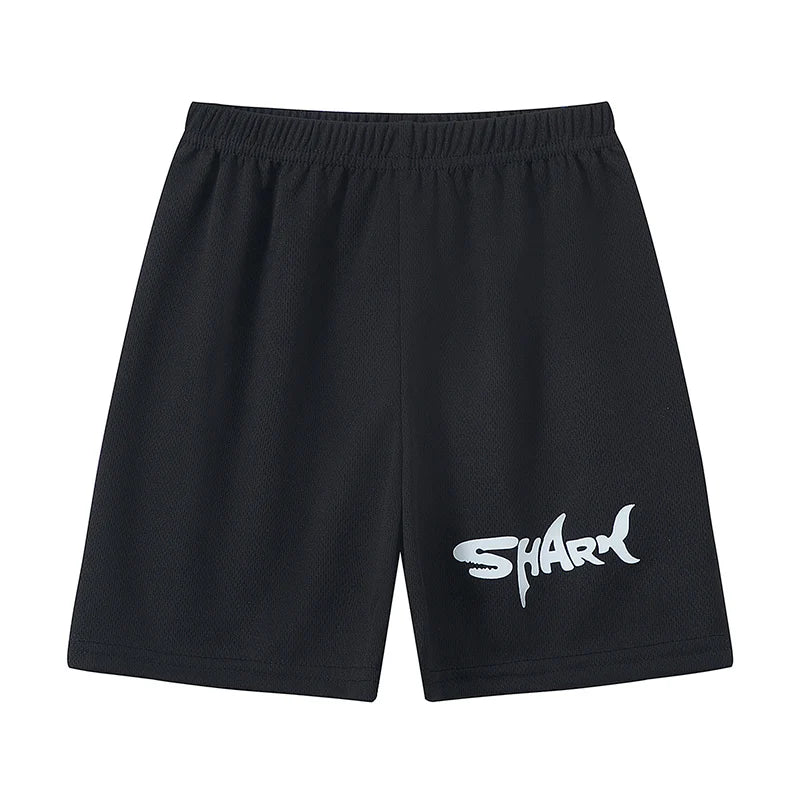 2/3pcs Children's Solid Color Shark Letter Quick-drying Shorts Boys Leisure Aports Running Pants Holiday Beach Hot Pants Student