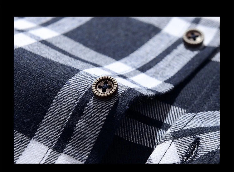 Plus Size M-5XL Men's Western Style Plaid Long Sleeve Shirt, Brushed Flannel Fabric, Loose Fit Casual Wear