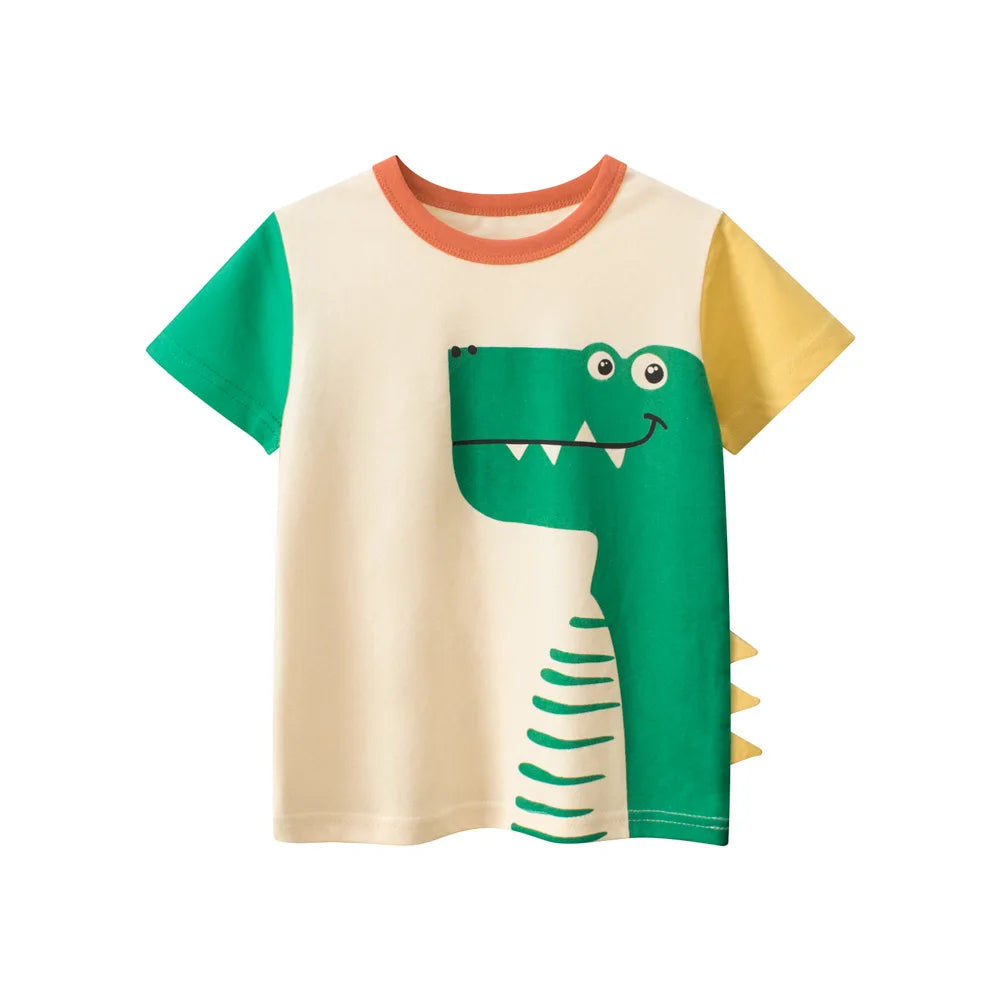 2024 Children 3D Cartoon Short T-Shirts Clothes for Boy 100% Cotton Short Sleeve Dinosaurs Cute Kids Casual Sport Top Tees