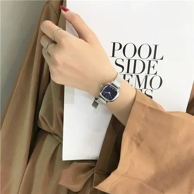 New Square Watch Women Retro Fashion Ladies Quartz Wrist Watch Student Simplified Netbelt Watch Relojes Para Mujer Clock Gift