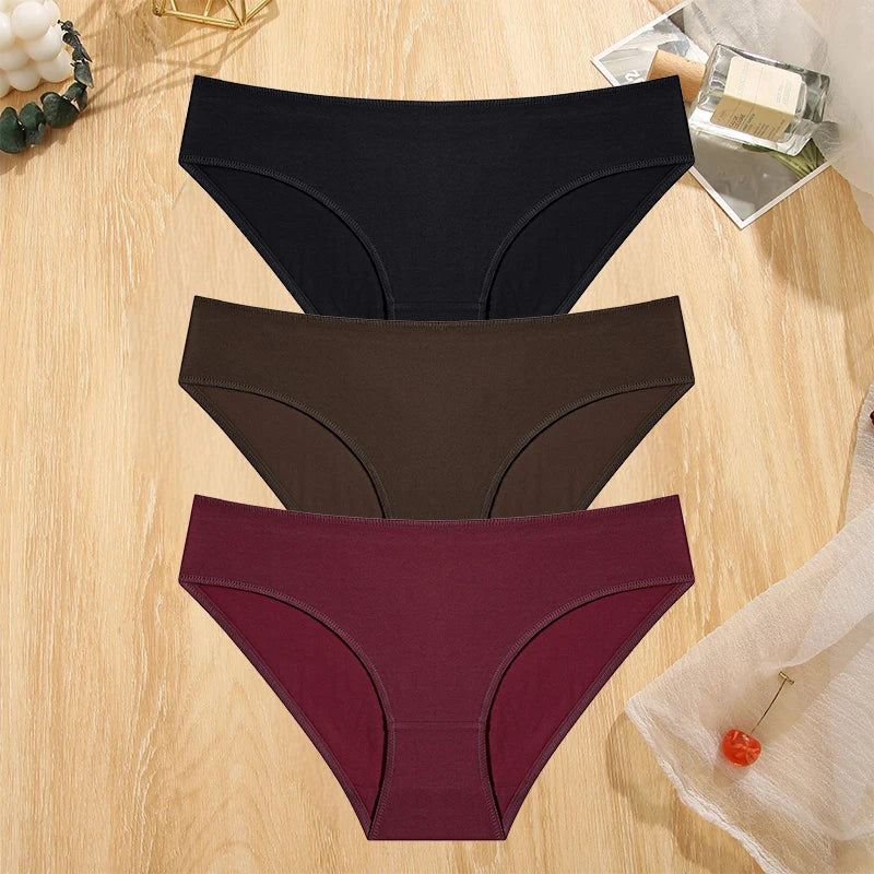 FINETOO 3PCS/Set S-XL Cotton Lingerie Panties Women Underwear Sexy Femme Underwear Women's Underpant Panty 8 Solid Color Briefs