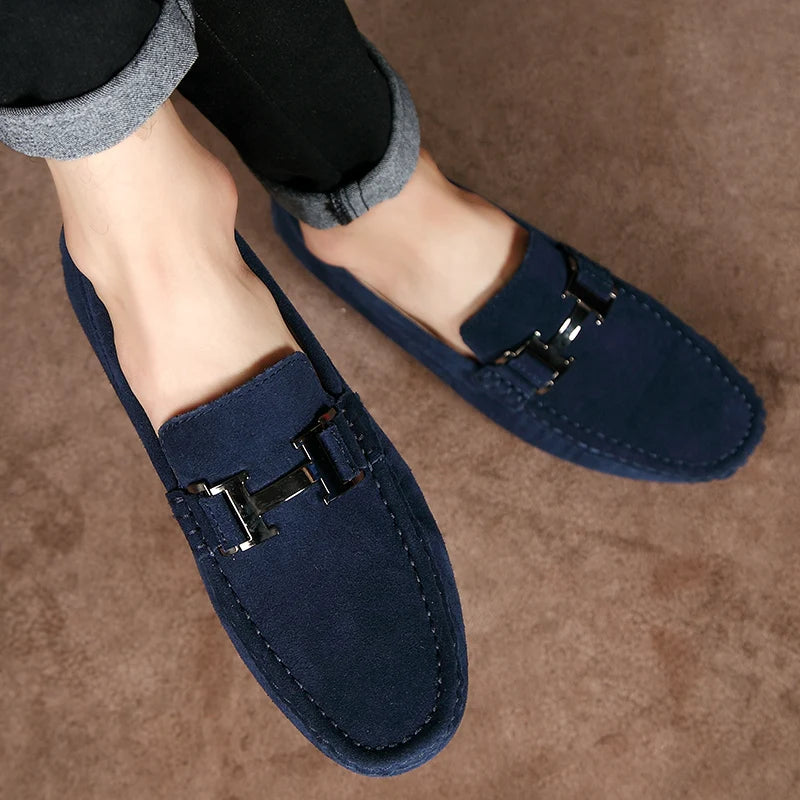 Classic Mens Loafers Male Summer Soft Shoes Fashion Men's Casual Leather Shoe Suede Casual Flats Breathable Hand-stitching Shoes