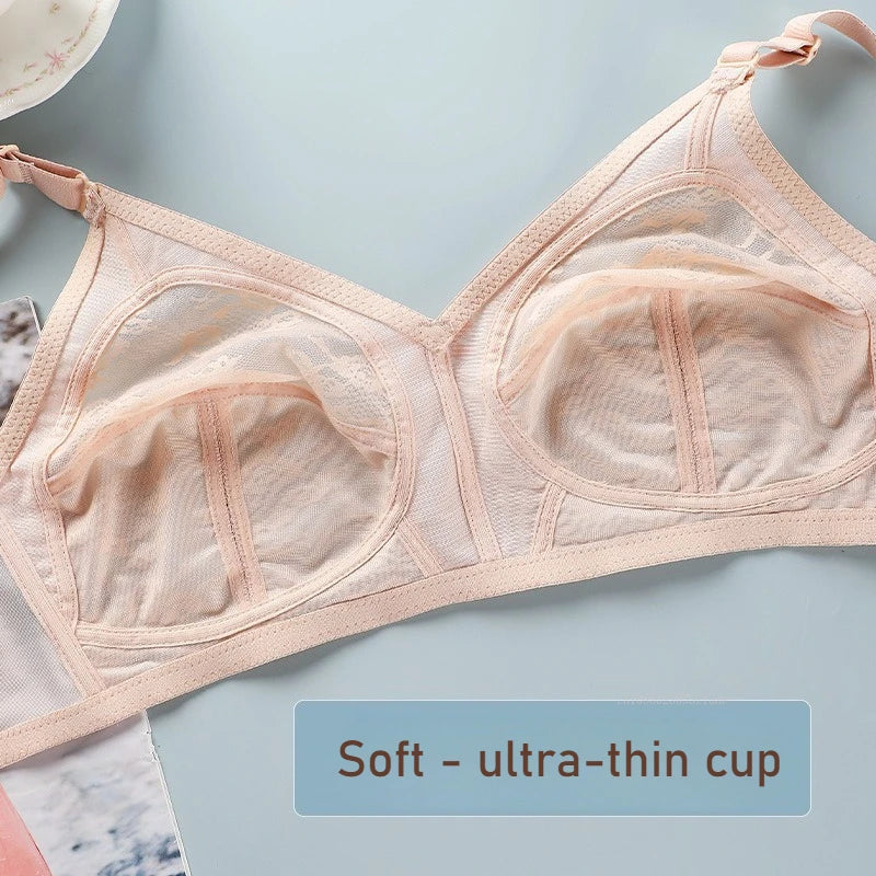 Ultra Thin Sexy Lace Full Cup Bra Women's Plus Size Floral No Steel Ring Bra Ultra-Thin No Sponge Transparent Push Up Underwear