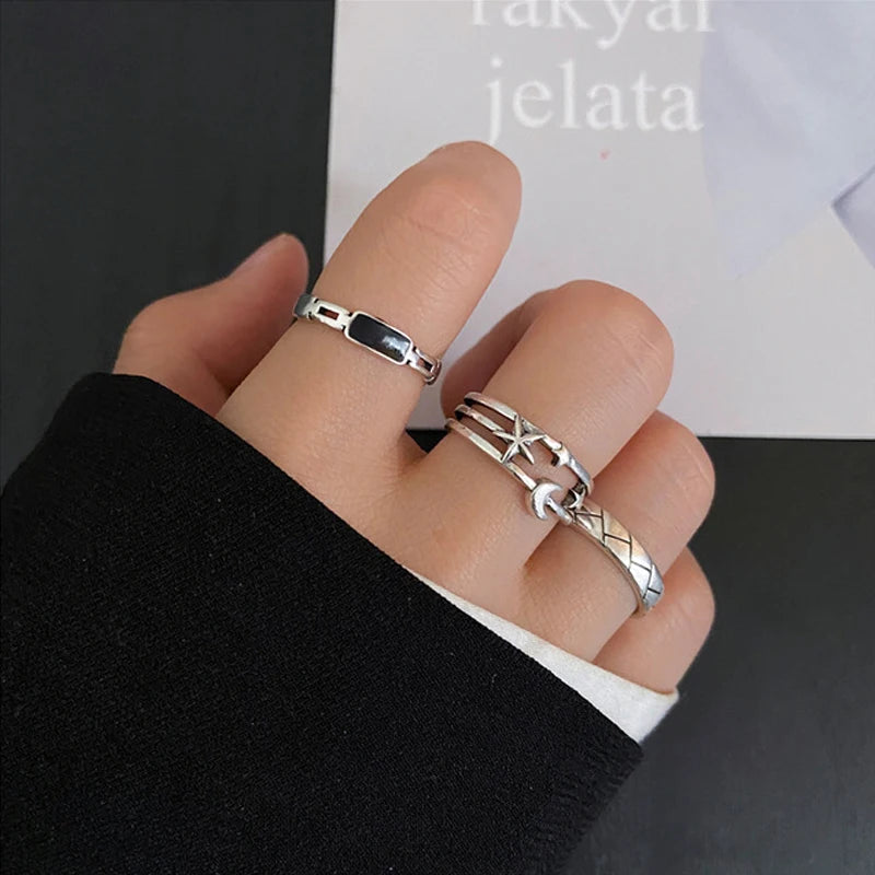 LATS European and American Retro Simple Love Ring Set for Women Creative Alloy Geometric Joint Rings 2022 Fashion Jewelry Gifts