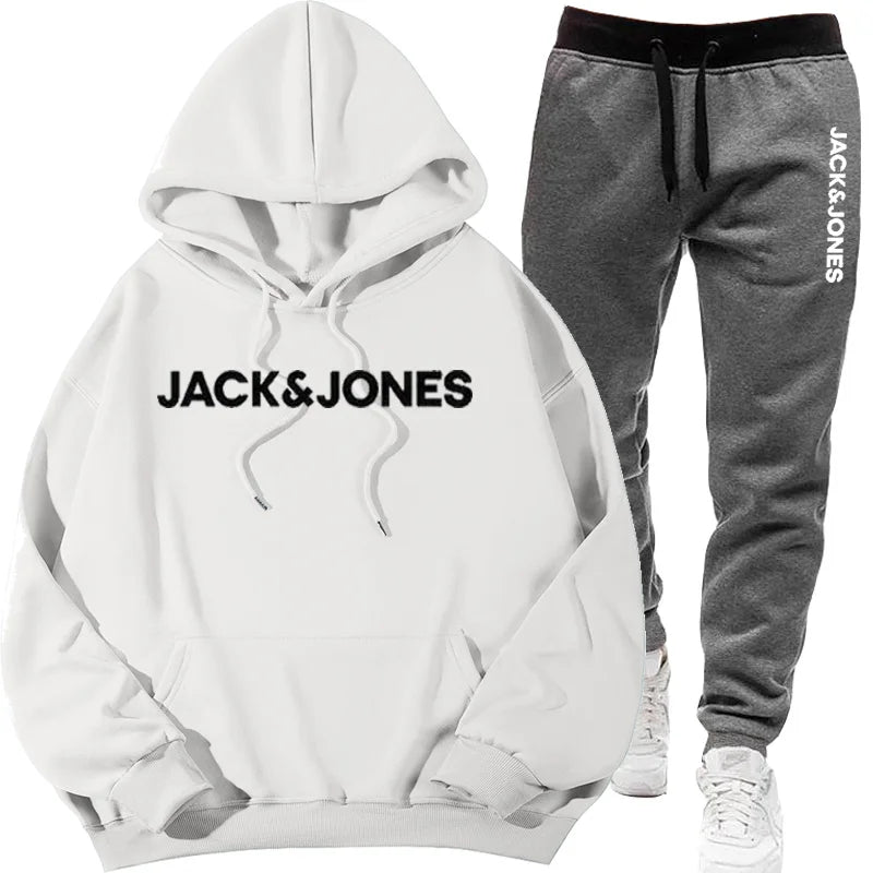 Two sets of men's sportswear for autumn/Winter 2025, including a sweatshirt and two sets of fitness jogging pants with wool caps