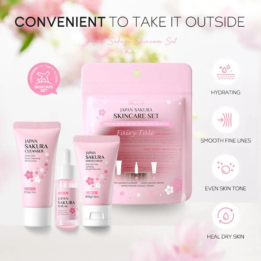 Sakura skin care sets with cleanser, serum, eye cream, facial cream, sunscreen beauty products for women, travel skin care kit