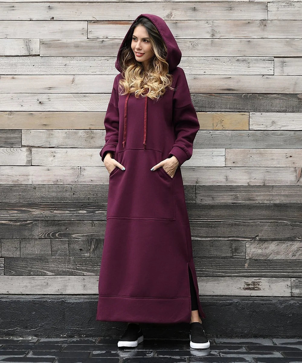 Autumn Winter New plus Size Loose Knitted Long Dress Hoodie Fleece Casual Fashion Dress Large Pocket Skirt Elegant Commute