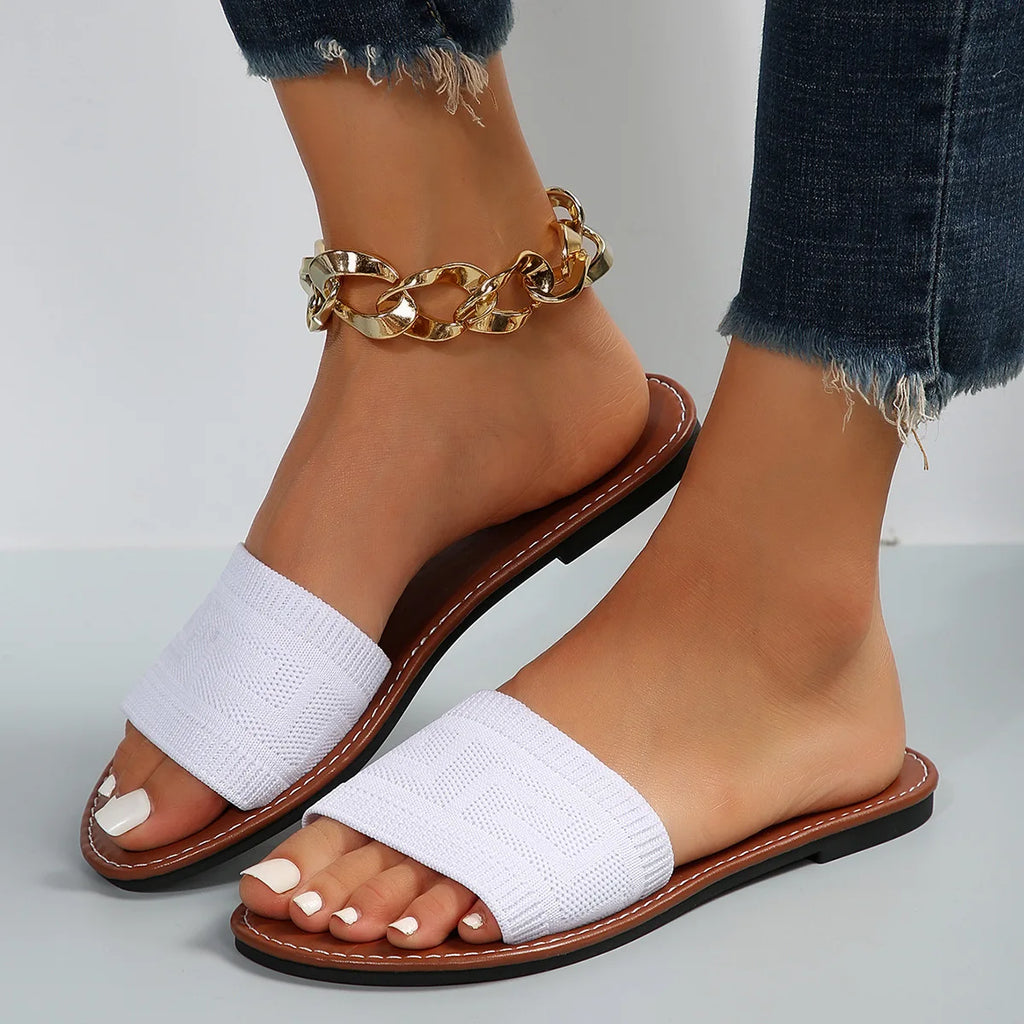 Women's Sandals 2025 Summer Luxury Fashion Flat Sandals Brown Designer Open Toe Non-Slip Outdoor Beach Slippers Slides Women