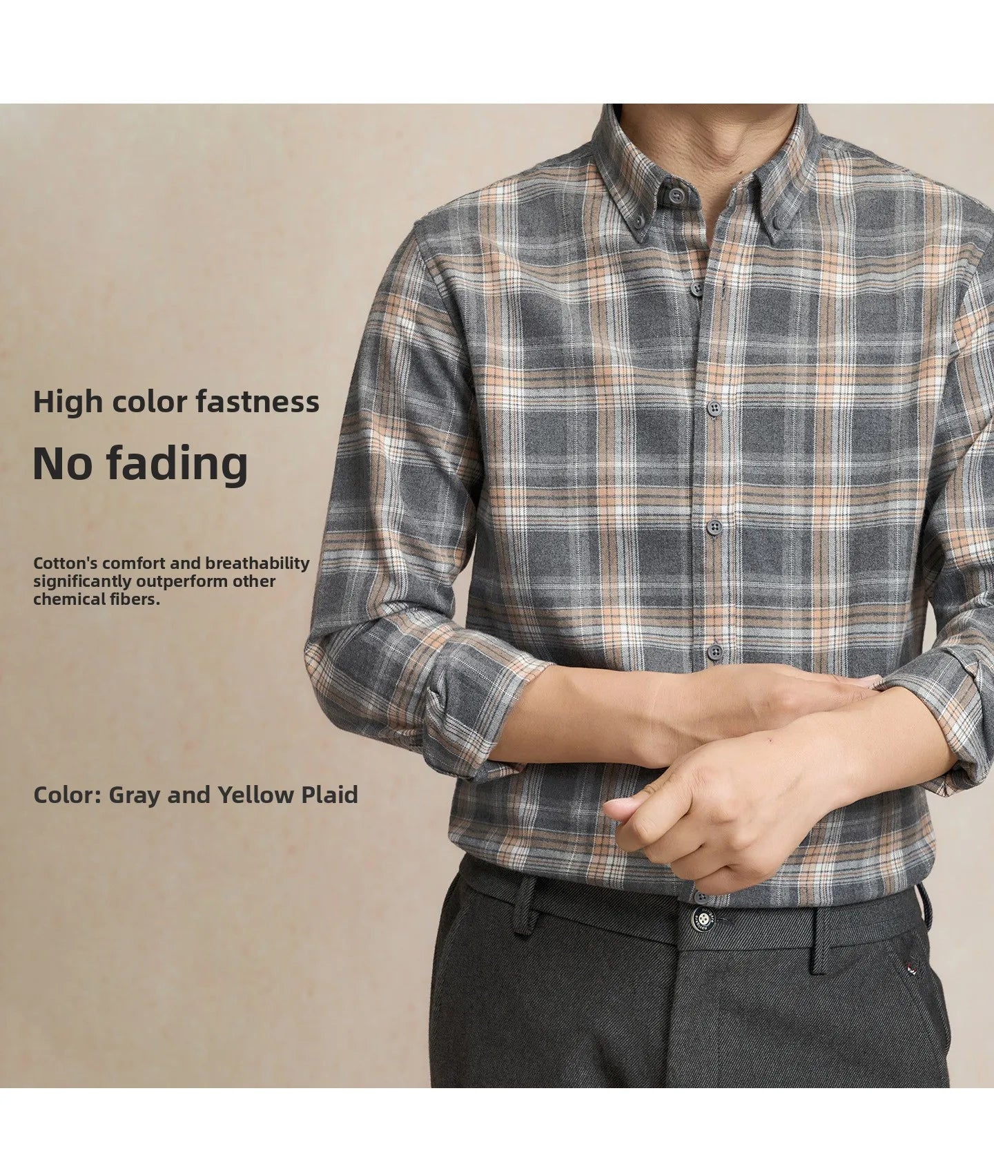 Men's Plaid Long Sleeve Shirt Fleece Finish Casual Style High End Feeling Autumn Winter Collection Fashionable Youth Urban Wear