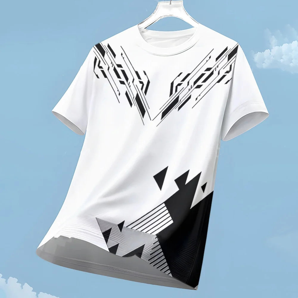 Men's T-shirt Fashion Color Block 3D Print Tee Outdoor Run Fitness Sports Short Sleeve Summer Casual O-neck Loose Breathable Top