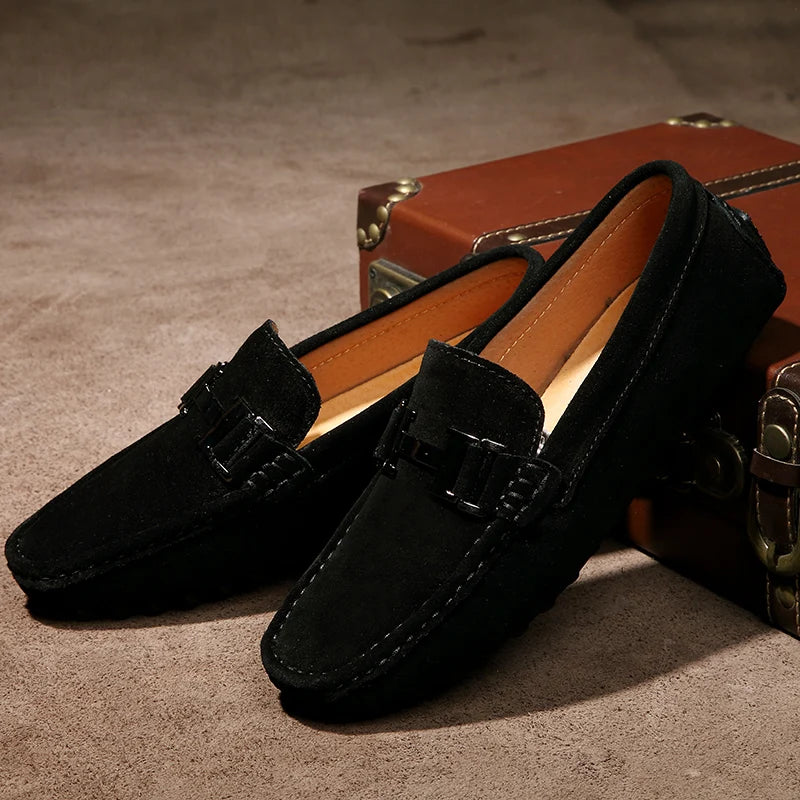 Classic Mens Loafers Male Summer Soft Shoes Fashion Men's Casual Leather Shoe Suede Casual Flats Breathable Hand-stitching Shoes