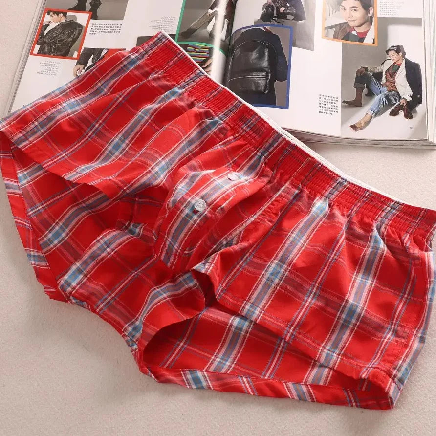 SEOBEAN MENS SEXY COTTON SHORTS HOME COMFORT CHECKERED FIT TRUNKS