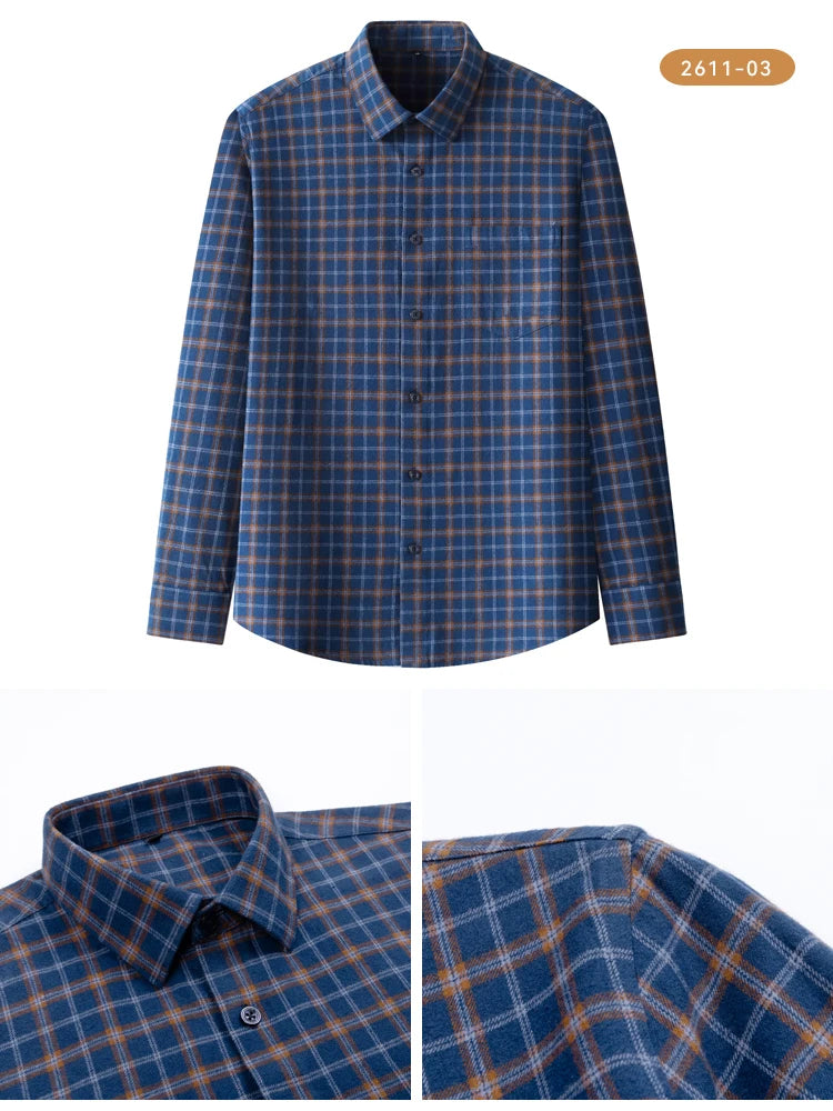 Men's Flannel Shirt Long Sleeve Plaid Button Down Shirts Regular Fit Casual Work Soft Cotton Tops Family Gathering with Pocket