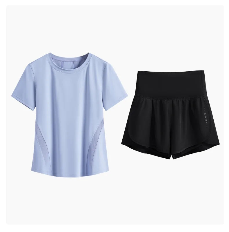 DRUR Women Summer Breathable Short Sports Set Loose Fit Workout Suit for Women 2 Piece Running Tracksuit Sportswear Outfit New