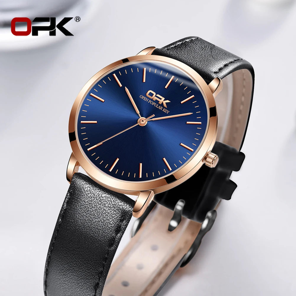 OPK 8101 Original Quartz Watch For Women Waterproof Leather Strap Hand Clock Simple Dial Top Brand Fashion Ladies Wrist Watches