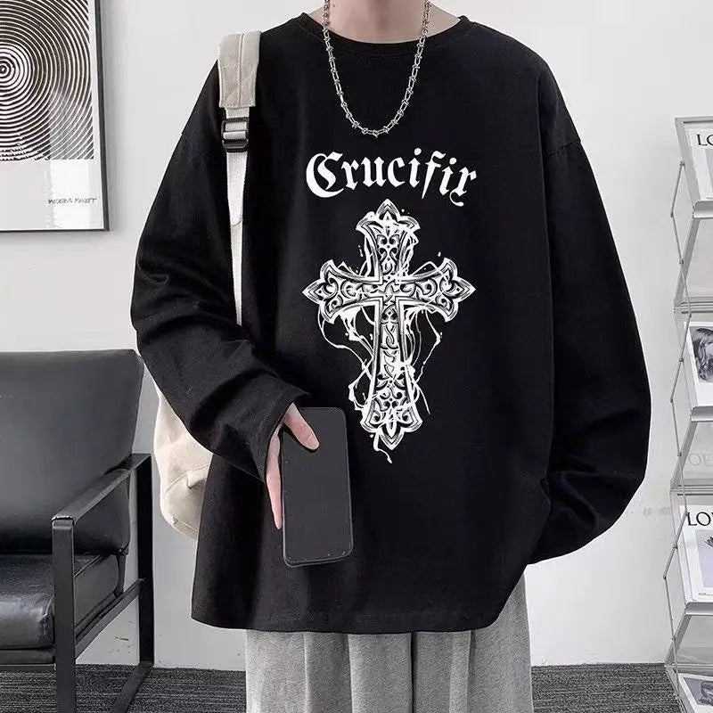 T-shirt for Men Summer Cross of Thorns Suitcase Men's T-shirts Long-sleeved Dark Hip-hop Men's oversize t-shirt Y2k T Shirt Tops