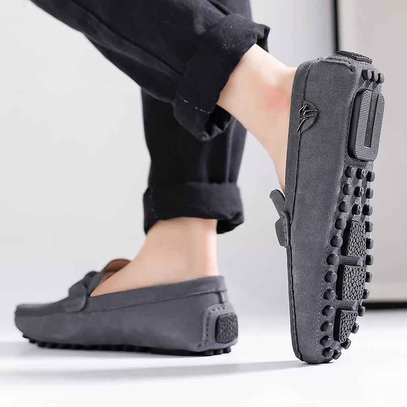 Suede Leather Men Loafers Handmade Slip-On Dress Shoes Comfortable Cushioned Insole Business Casual Shoes Man Driving Moccasins