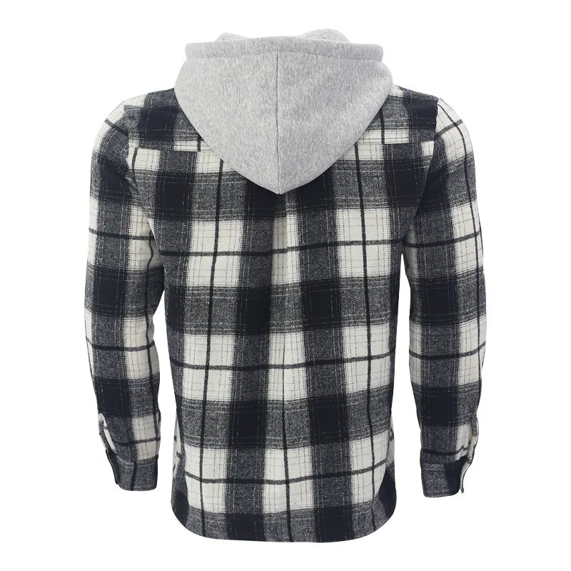 Heavy New Loose Casual Flannel Jacquard Long-Sleeved Hooded Plaid Shirt for Work Business Autumn 2025