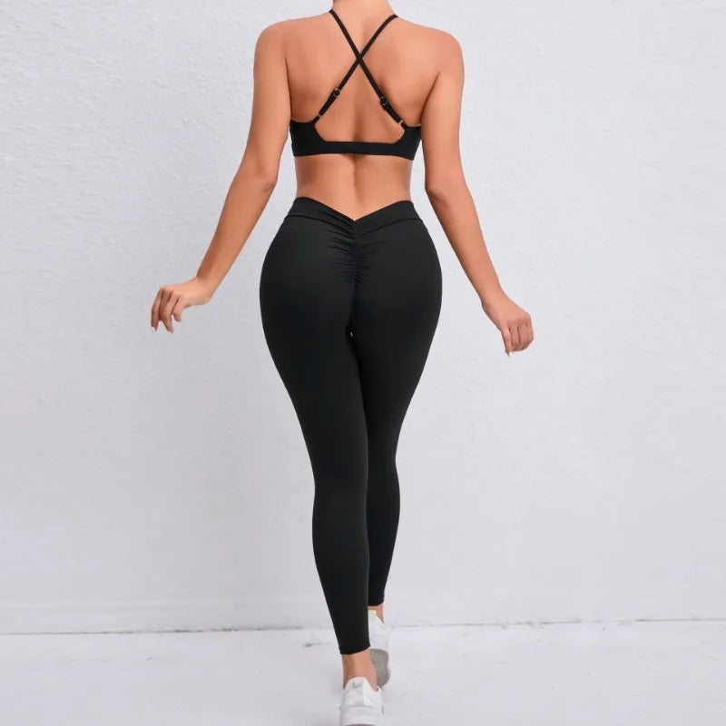 Seamless Yoga Sets Sports Fitness Hip-lifting Nude Feel Pants Cross Beauty Back Bra Suits Workout Gym Leggings Set for Women