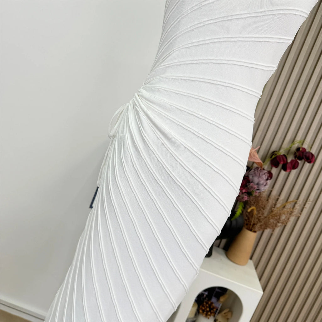 Women Elastic Summer Simple Party Dresses Sexy Irregular One Shoulder Stripe Sheath Pencil Dress