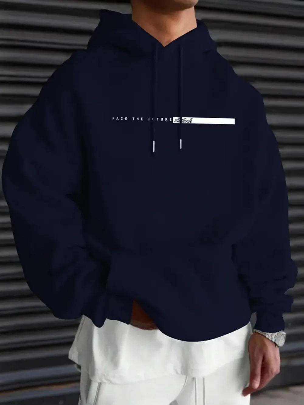 European and American men's autumn minimalist letter stripe print comfortable and soft hooded sweatshirt outdoor sports top