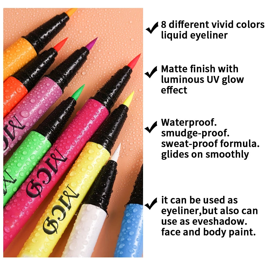 1PC UV Light Neon Eyeliner Pen Eyes Makeup Blue Green Waterproof Liquid Color Eye Liner Pencil Make Up Cosmetics Yellow Purple
