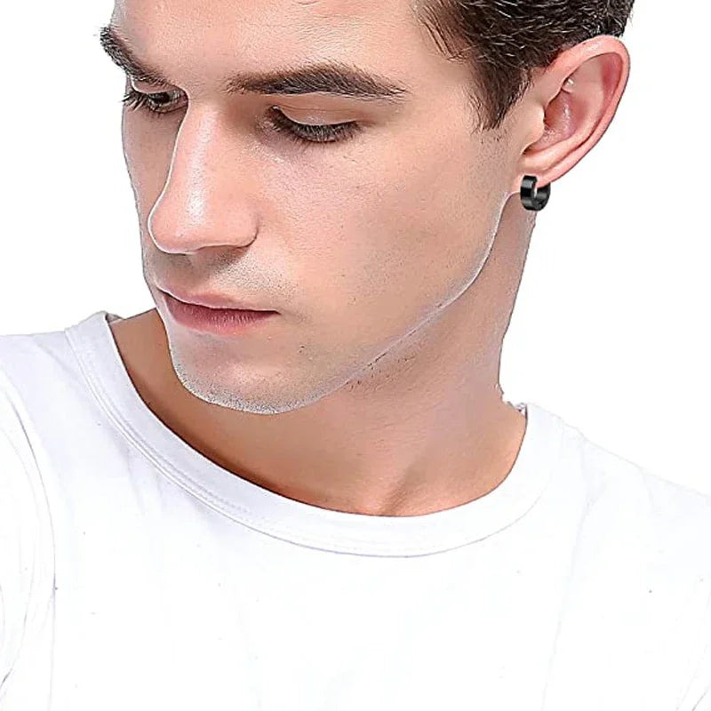Punk Black stainless steel earrings men's small ball earrings cartilage earring endless earrings black men's and women's set