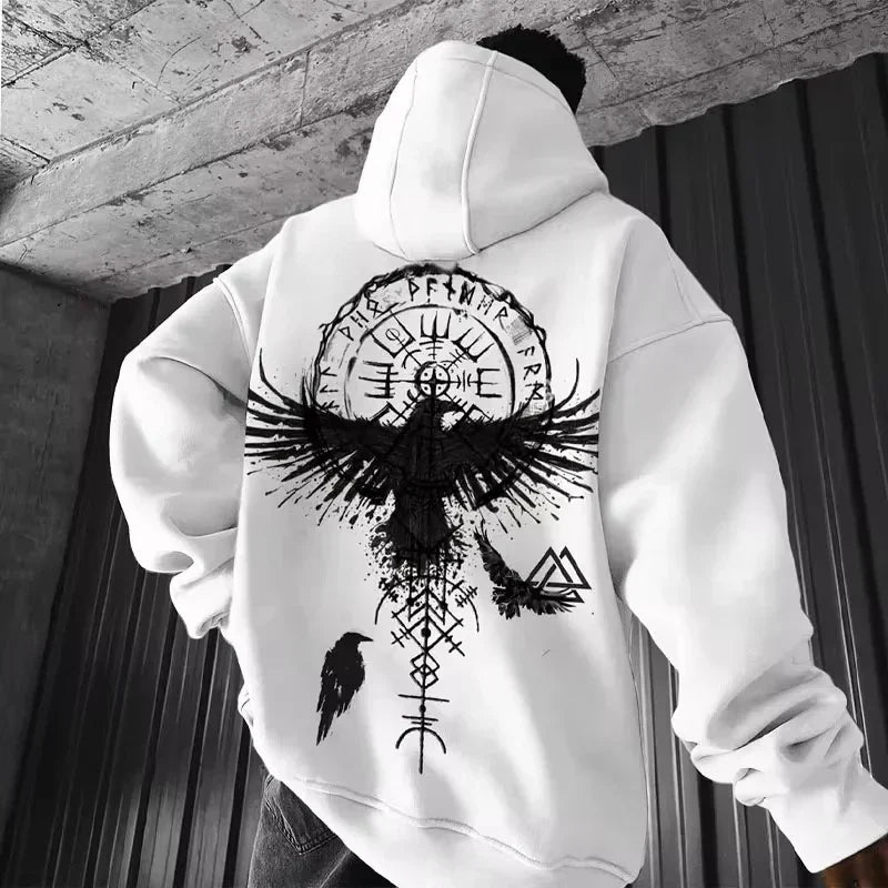 2025 Totem Viking Eagle Print Y2K Men Long-sleeve Hooded Sweatshirt Autumn Winter Daily Outdoor Casual Street Fashion Sportswear