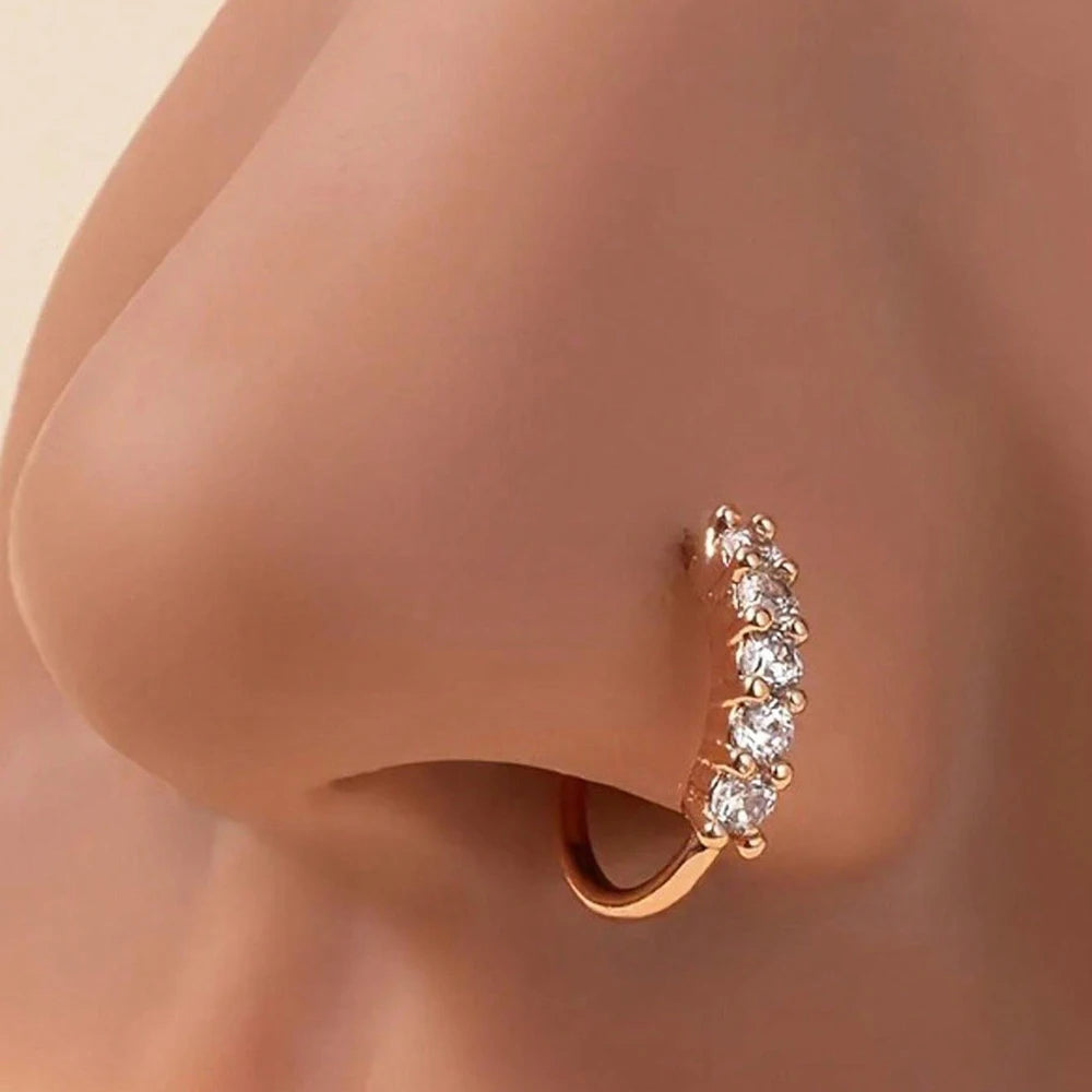 1pc Fashion Accessory For Nightclub Party,Stainless Steel Nose Ring Cubic Zirconia Inlaid Luxury Nose Ring For Women