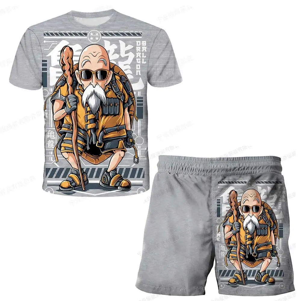 Japanese cartoon Dragon Ball Z T-shirt children's top T-shirt shorts two-piece set for summer boys T-shirt+shorts beach pants