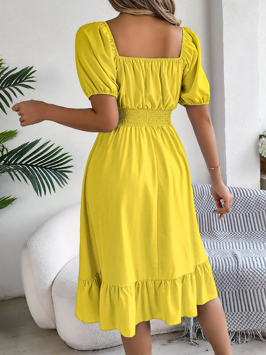 Spring Summer Elegant High Waisted Dress Square Neck Short Sleeved Ruffled Edge Long Dresses for Women 2026 Valentine's Day
