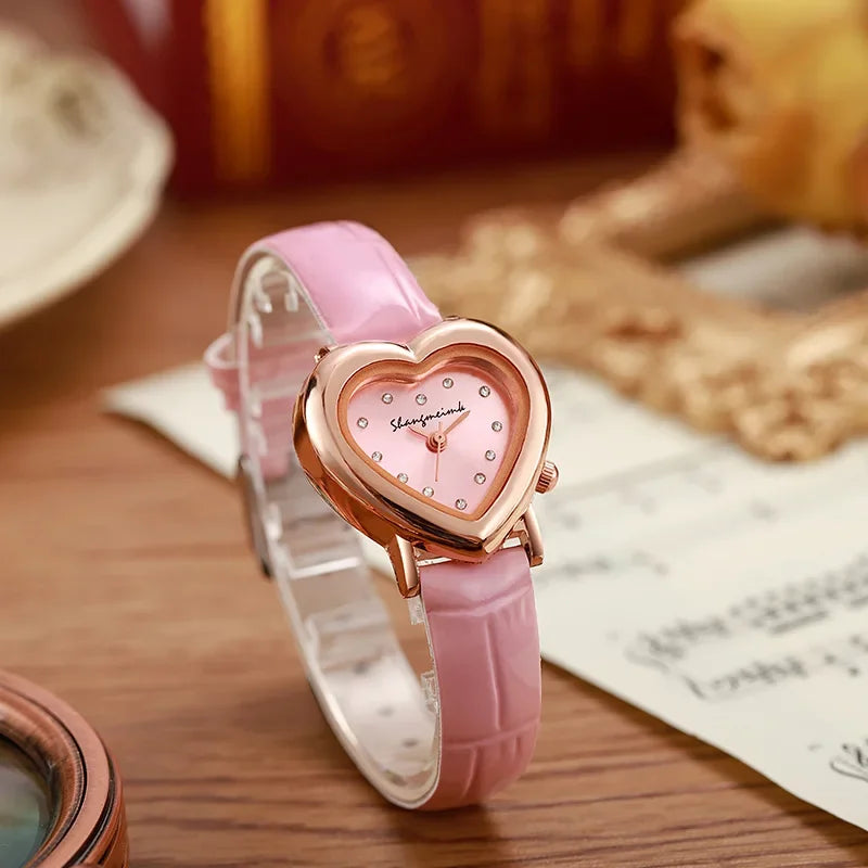 Luxury Watch Women Quartz Leather Watches Heart Ladies Wristwatch Rhinestone Dress Clock Gift Reloj Mujer Montre Femme