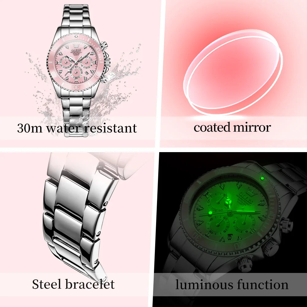 Luxury Women Watch Original Quartz Watch Multi functional HD Date Waterproof Luminous Chronograph Women Gift Watch