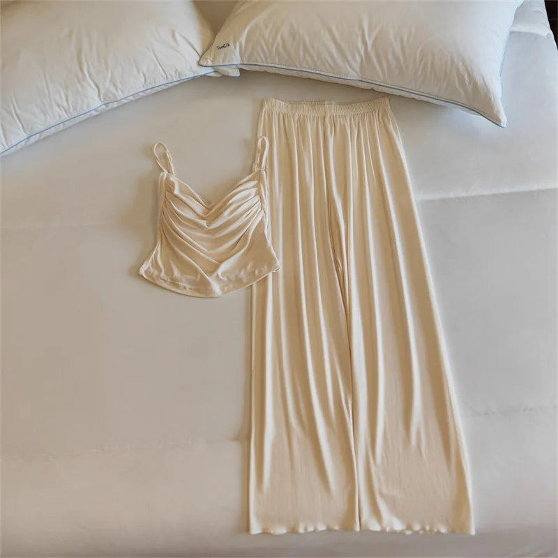 Sexy Lingerie Trousers Sets New Modal Sleepwear Women's Spring Summer Camisole Pants Two-piece Set Chest Pad Home Wear Pajamas