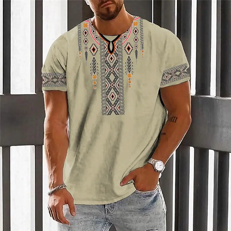 Vintage Ethnic Style Men's T Shirt  Dashiki Traditional Wear Clothing Short Sleeve Casual Retro Streetwear Clothes For Men tops