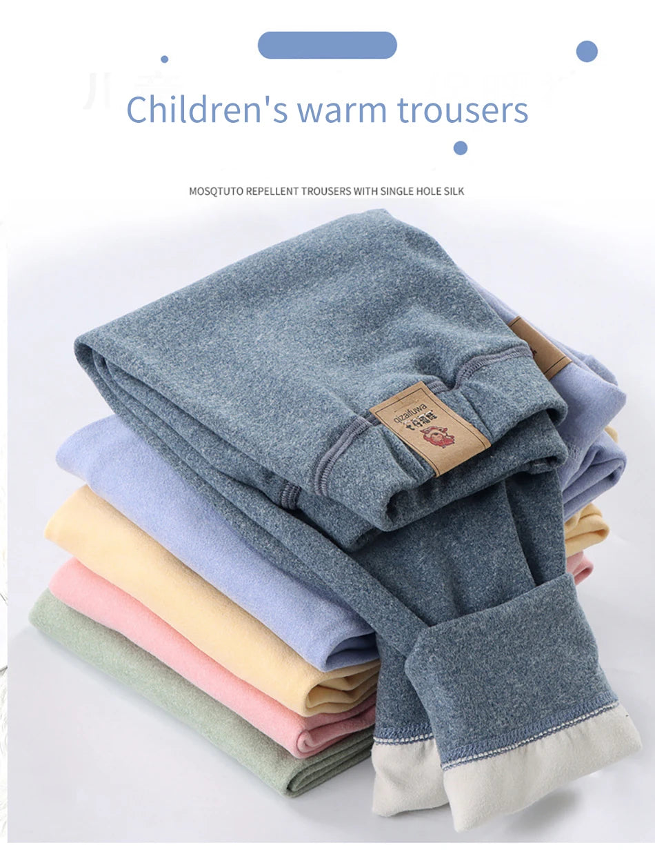 Children Fleece-lined Pants for Teenager Boys Girls Warm and Cozy Elastic Winter Bottoms Clothes Suitable for Autumn and Winter
