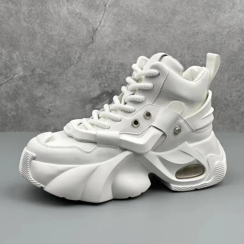 Chunky Sneakers Men Korean Style Trend HighTop Casual Shoes White Adds Height Non-slip Vulcanize Shoes Cushioning Platform Shoes