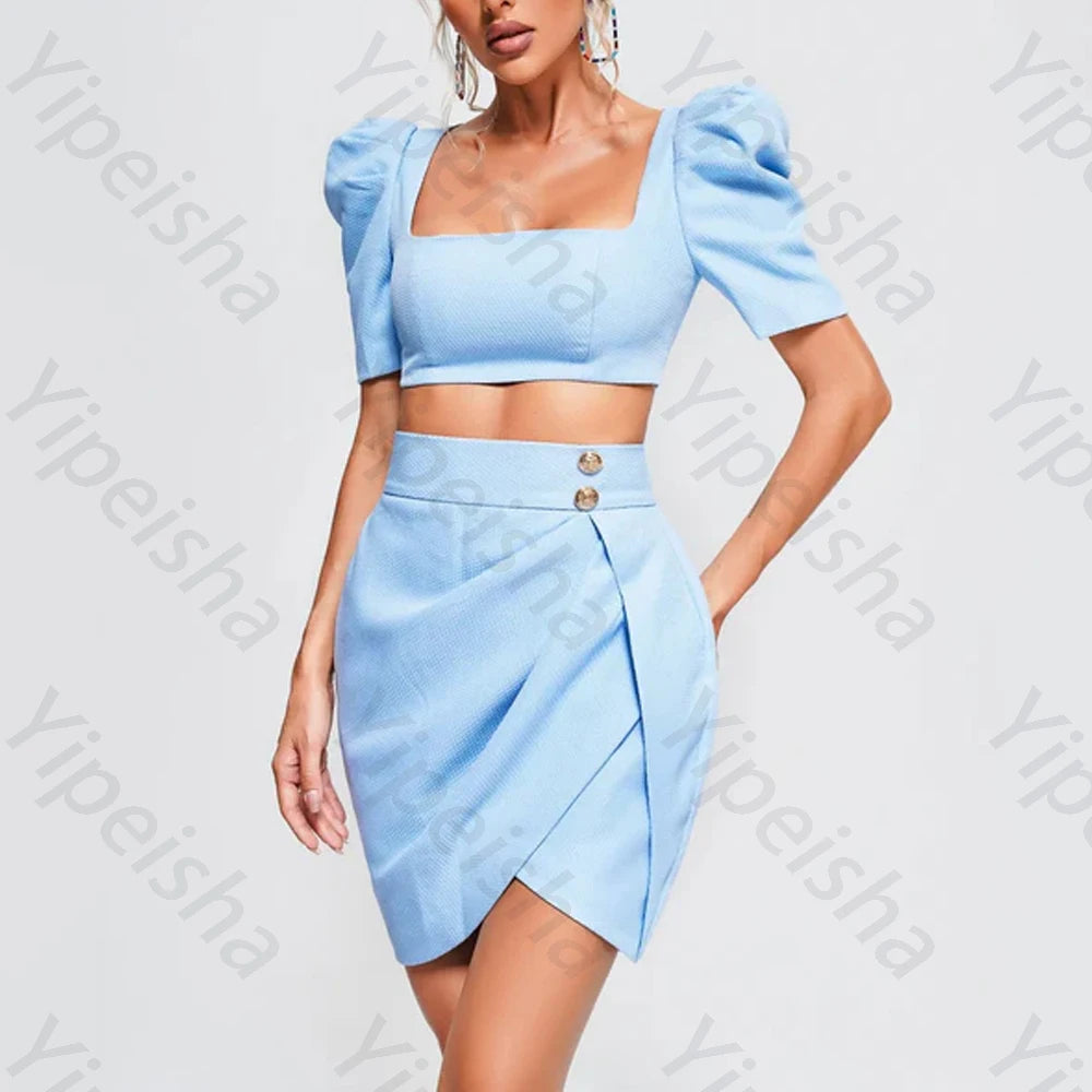 Elegant Square Collar Short Sleeves Evening Dresses Sexy Two Piece Sets Dress Exquisite High Quality Prom Party Gowns Customized