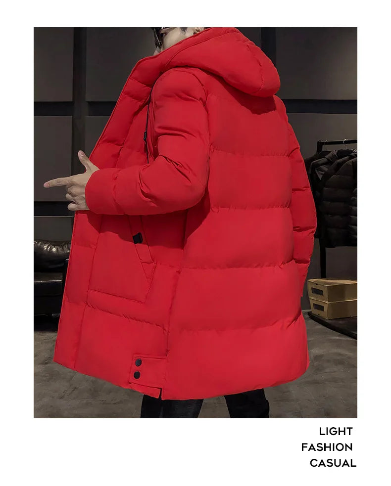 New Winter Men's Hooded Long Cotton Jacket, Thickened Warm Parka, Plus Sizes M-8XL