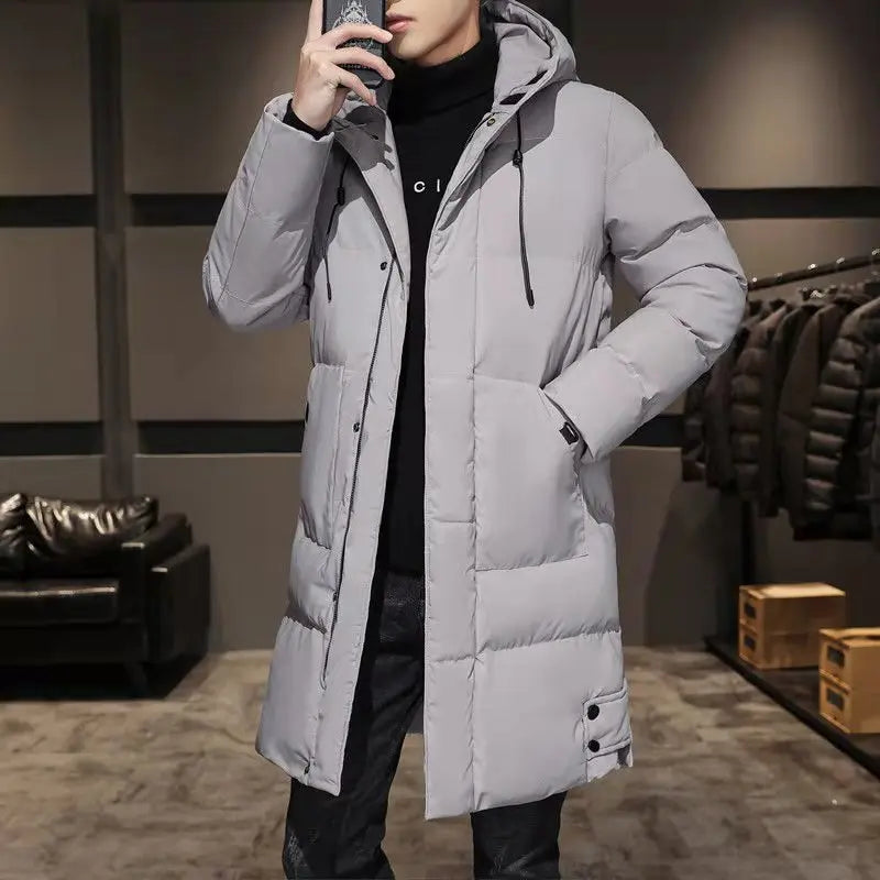 New Winter Men's Hooded Long Cotton Jacket, Thickened Warm Parka, Plus Sizes M-8XL