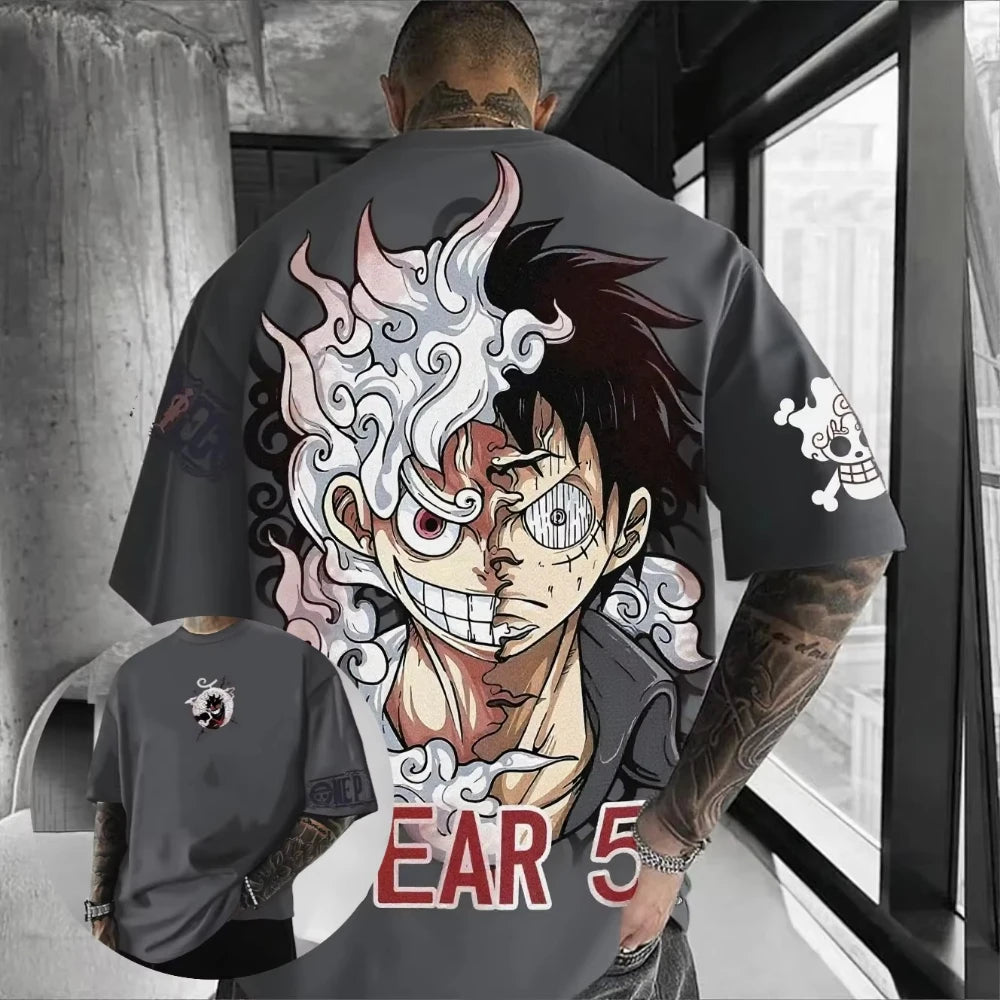 MINISO One Piece Luffy Men TShirt Graphic Tee Anime Print Short Sleeve Summer New Oversized Streetwear Anime Cosplay Y2k Clothes