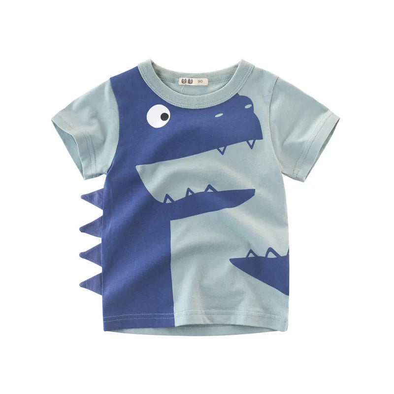 2024 Children 3D Cartoon Short T-Shirts Clothes for Boy 100% Cotton Short Sleeve Dinosaurs Cute Kids Casual Sport Top Tees